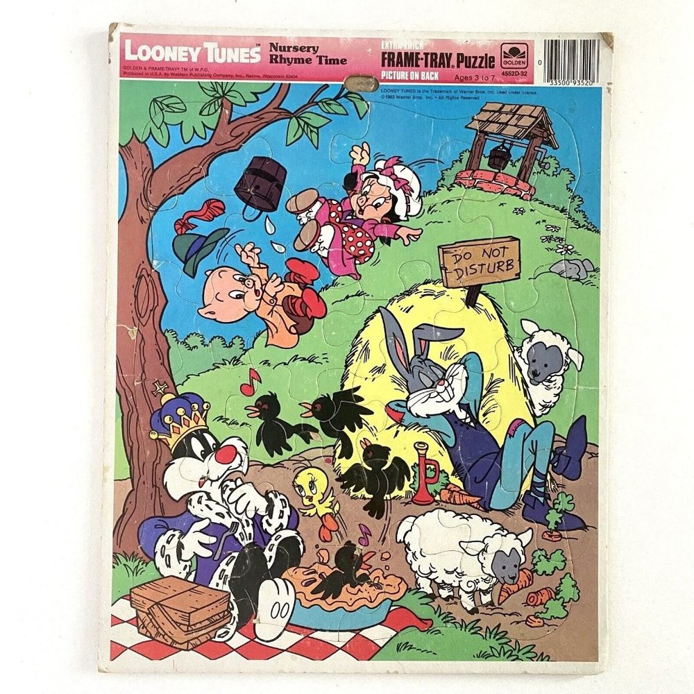1983 Golden Looney Tunes Nursery Rhyme Time Frame Tray Puzzle 4552D-32 Vintage